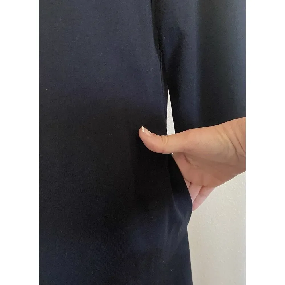Kate‎ Spade Dress Women 4 Black Excellent 3/4 Sleeve Pleated Neck Ponte Sheath